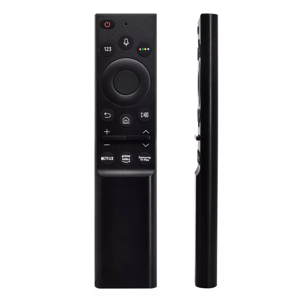 Slimtron Universele voice Afstandsbediening zijkant en voorkant Slimtron SAM IR Straight V6.jpg